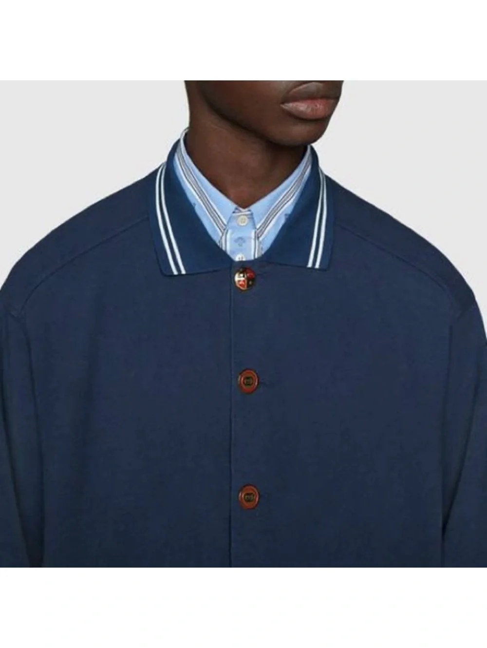 Gucci SS21 Long Sleeves Polo Heavy Cotton Jersey Shirt in Autumn Blue NWT $1,200